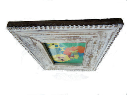 Children's colorful wild animals, sand art framed in wood.