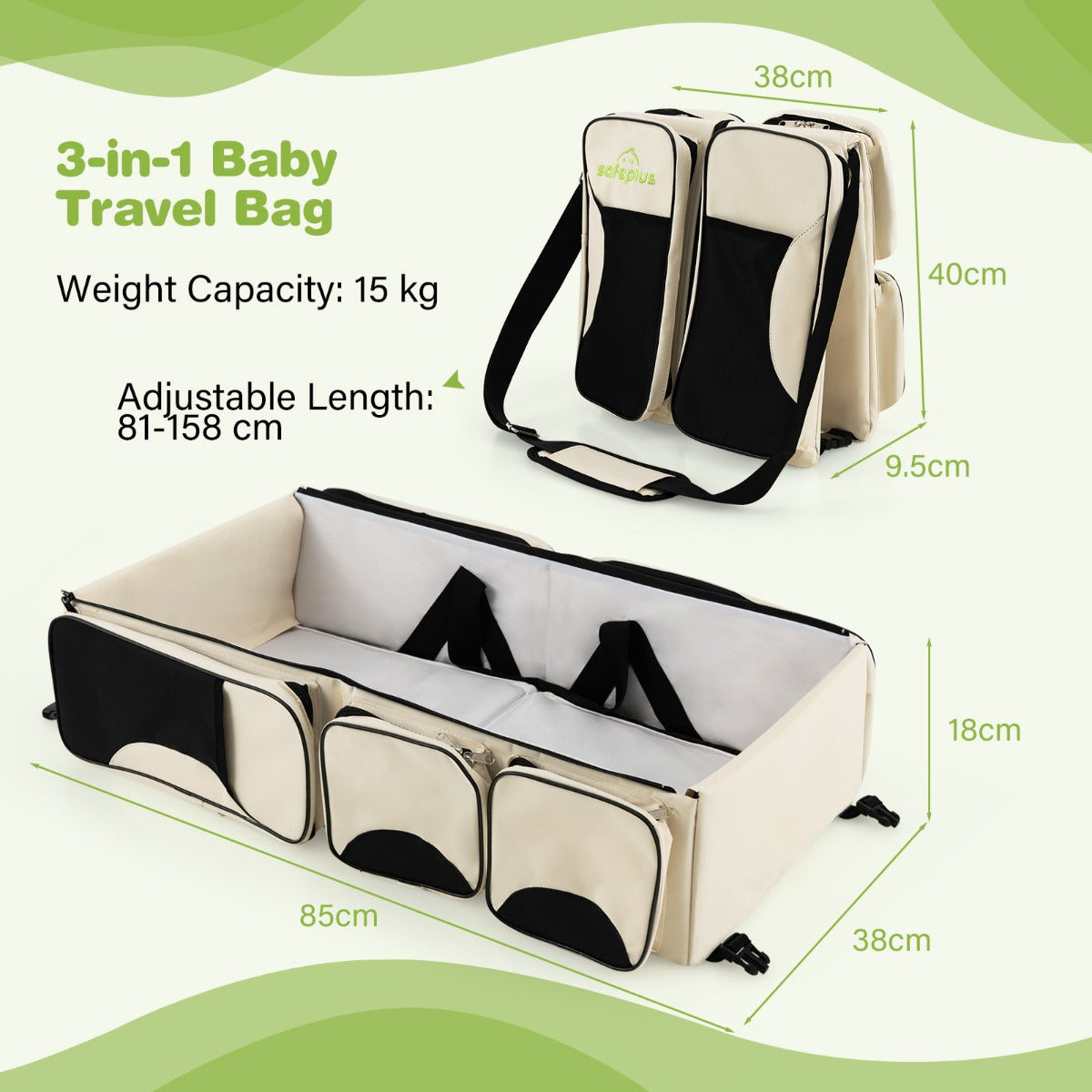 NNECW 3 in 1 Baby Bassinet Diaper Bag with Fitted Sheet